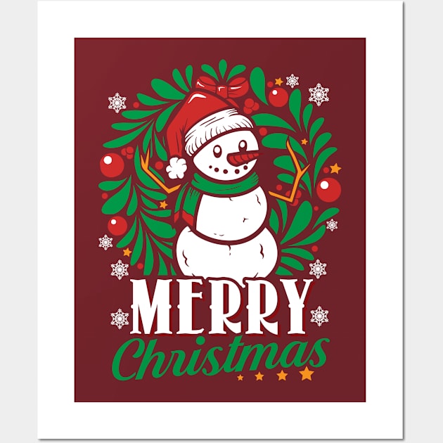 Snowman Merry Christmas Wall Art by KissedbyNature